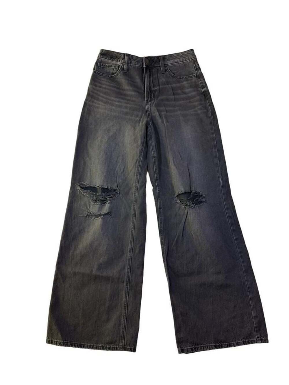 SO High Rise Baggy Wide Leg Distressed Black Jeans Size 5 / 27W